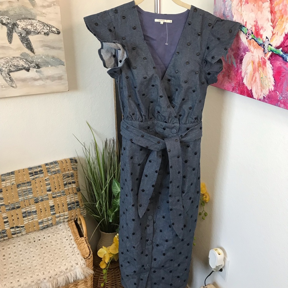 Tularosa Paige Denim Maxi Dress Size M - Picture 2 of 4